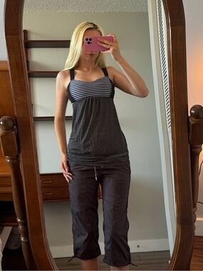 lululemon athletica Black Tank with Sky Blue Striped Bust